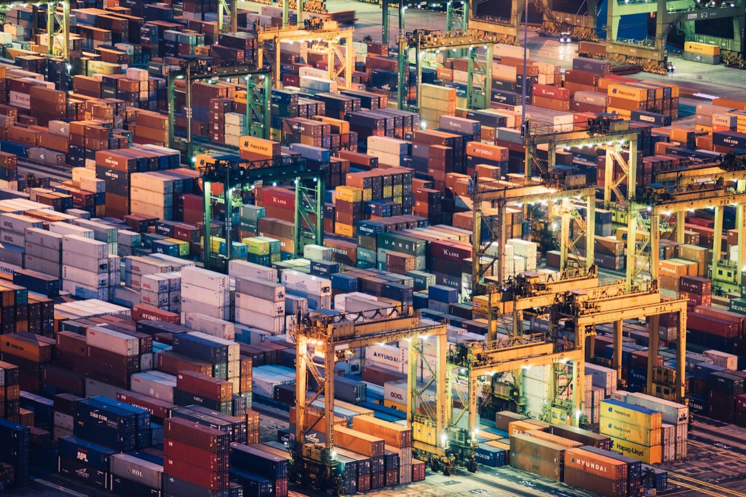 Container port at dusk